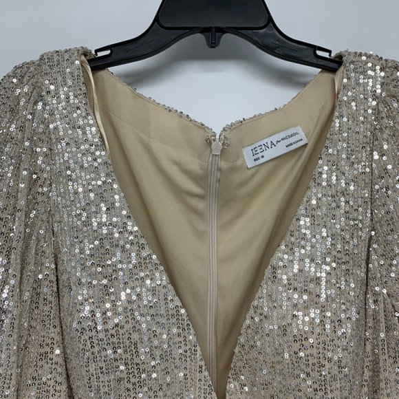 IEENA Mac Duggal Dress 26395 Long Sleeve Sequin Wrap V Neck Gown - Picture 6 of 16